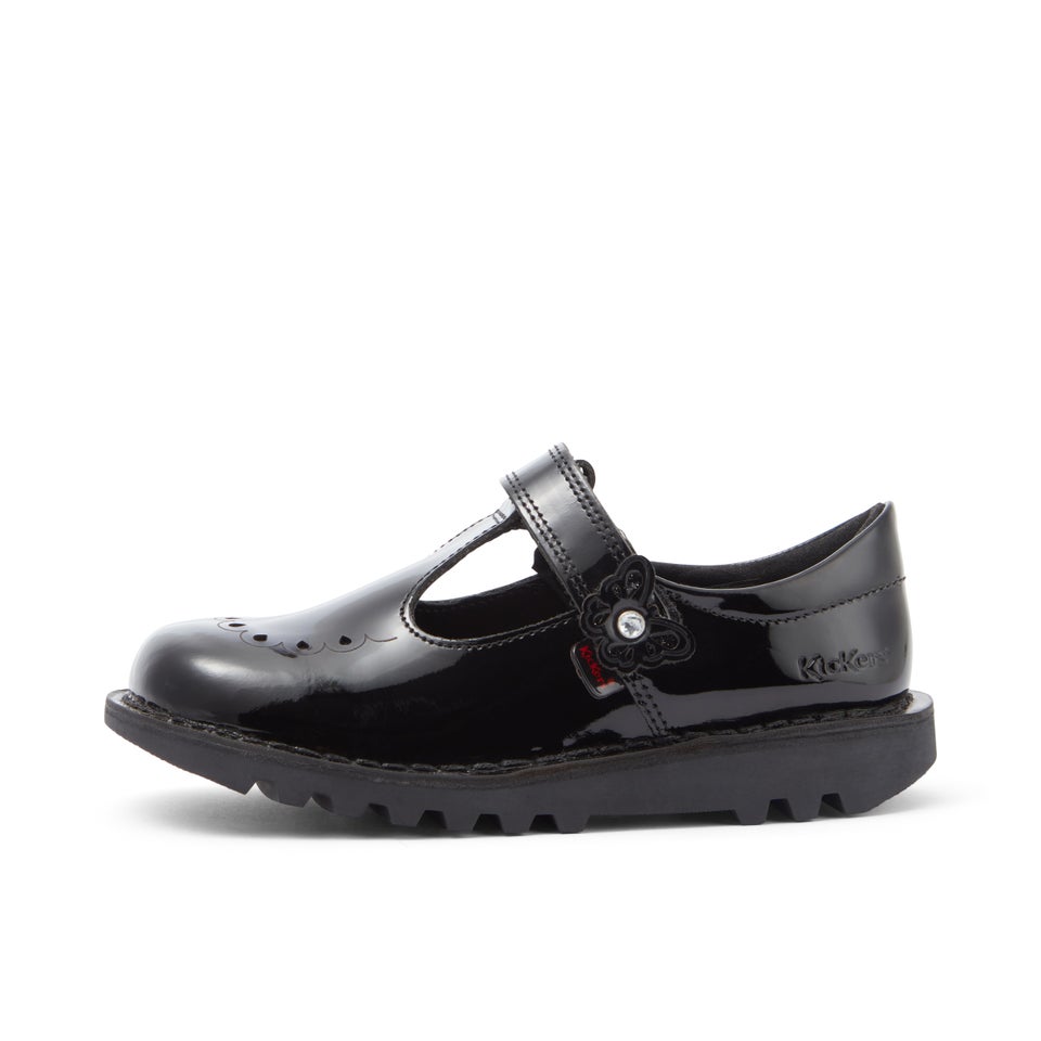 Junior Girls Kick T Bar Bloom Patent Leather Black