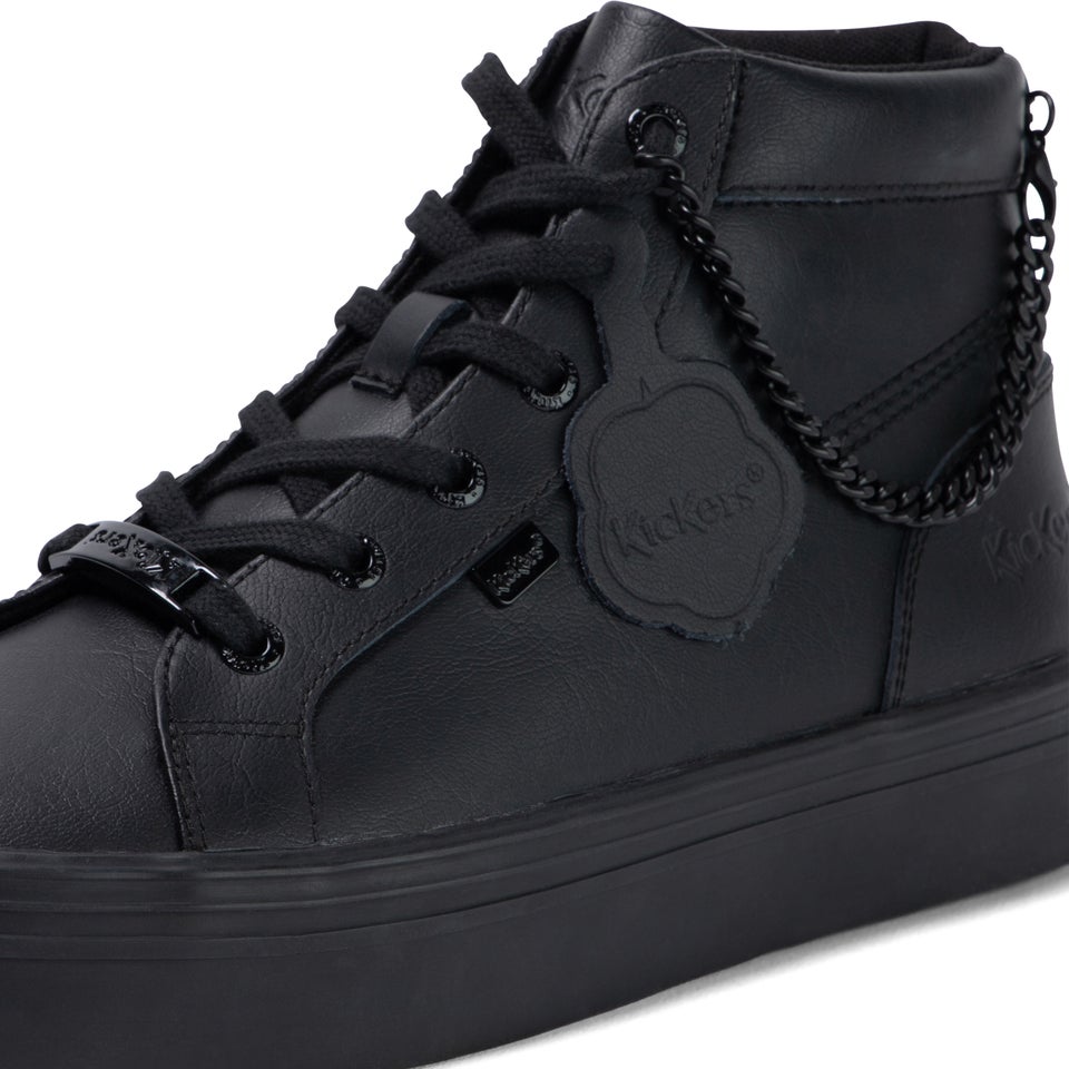 Youth Womens Tovni Hi Stack Chain Leather Black