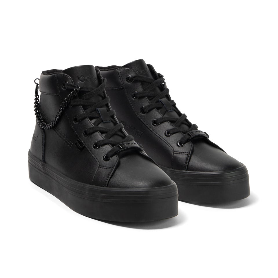 Youth Womens Tovni Hi Stack Chain Leather Black