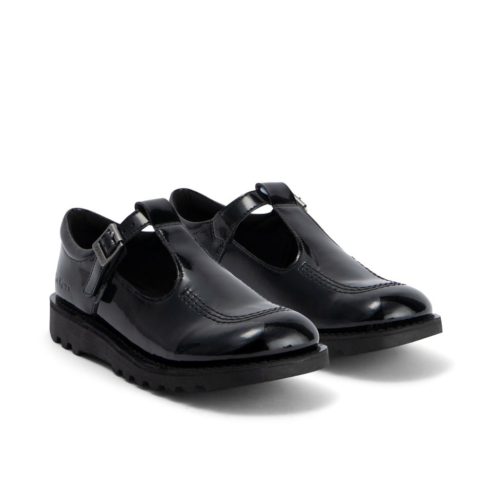 Youth Womens Kick T Bar Leather Alternative Patent Leather Black