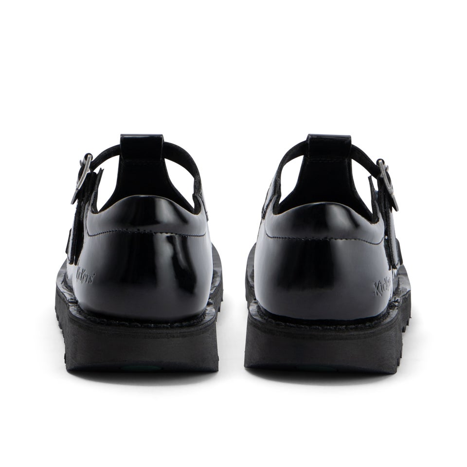 Youth Womens Kick T Bar Leather Alternative Patent Leather Black