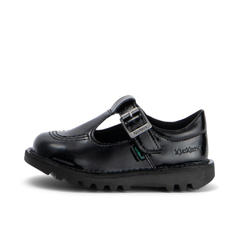 Infant Girls Kick T Bar Leather Alternative Patent Leather Black