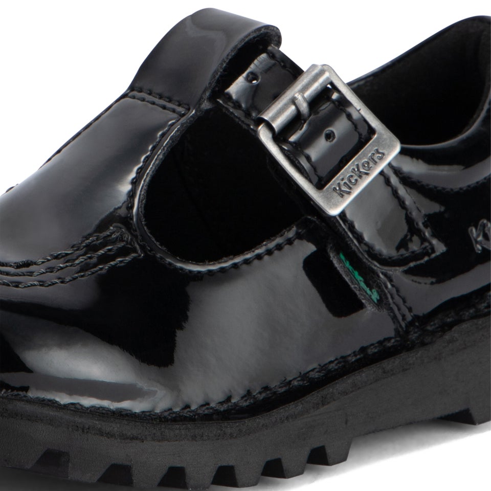 Infant Girls Kick T Bar Leather Alternative Patent Leather Black