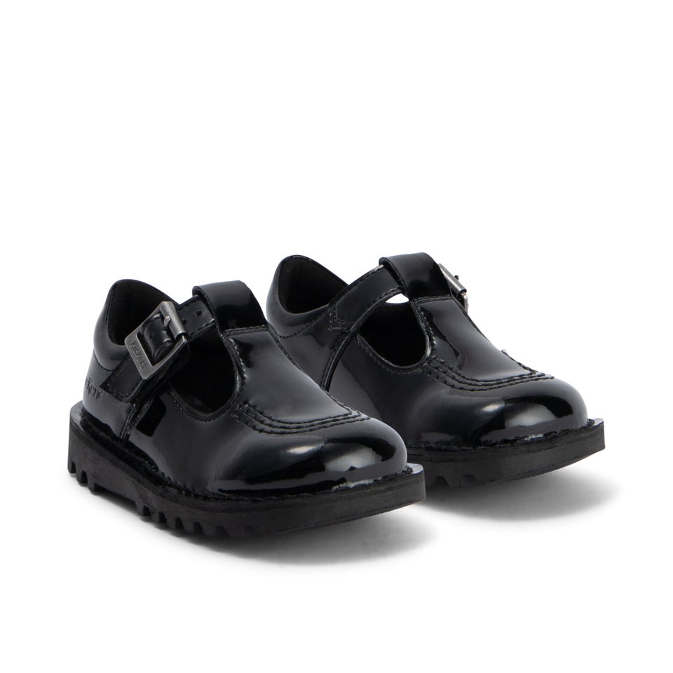 Infant Girls Kick T Bar Leather Alternative Patent Leather Black