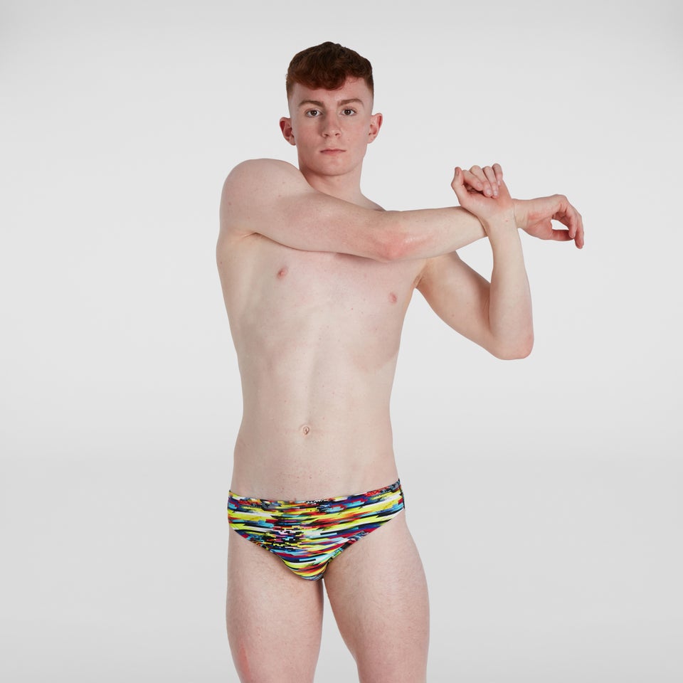 Slip de bain Homme Digi Interference Allover 5 cm jaune/rouge