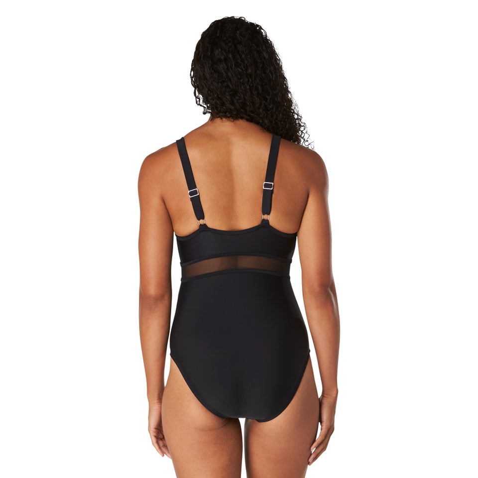 Women's Solid Mesh One Piece Black
