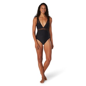 Women's Solid Mesh One Piece Black