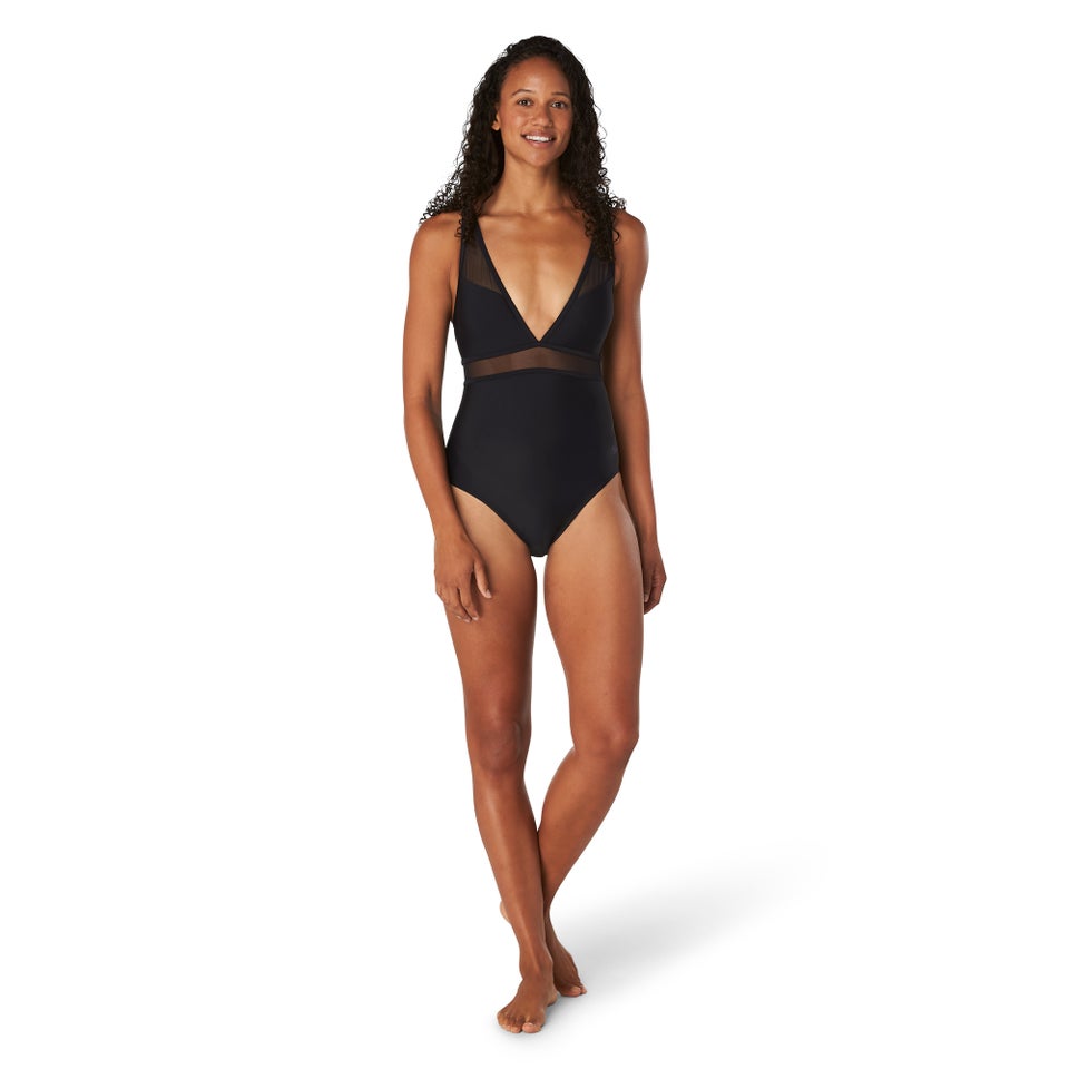 Women's Solid Mesh One Piece Black