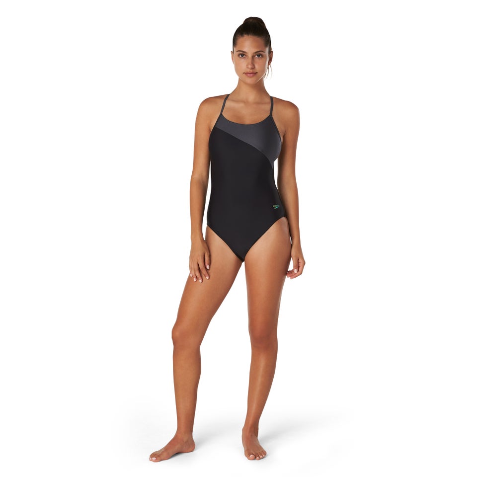 Women's Asymmetrical Colorblock One Piece Black