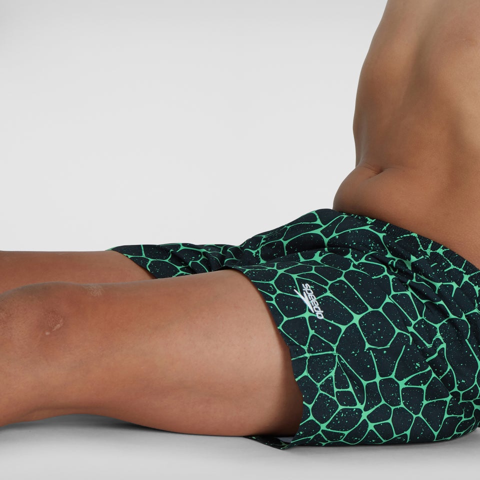 Bedruckte 13" Badeshorts Schwarz/Grün für Jungen