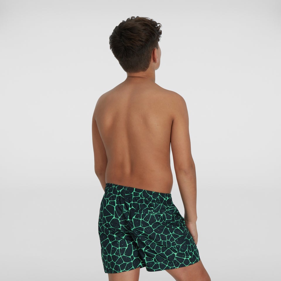 Bedruckte 13" Badeshorts Schwarz/Grün für Jungen