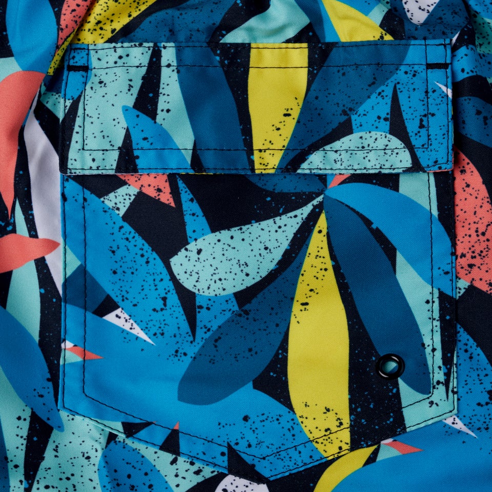 Boys' Printed 15" Swim Shorts Blue/Yellow