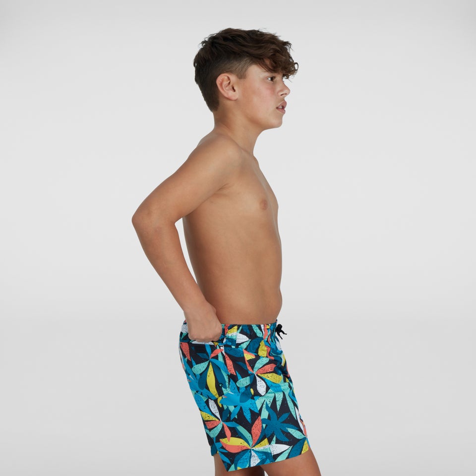 Boys' Printed 15" Swim Shorts Blue/Yellow