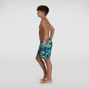 Boys' Printed 15" Swim Shorts Blue/Yellow