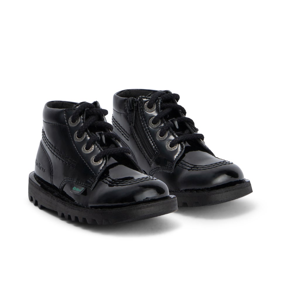 Infant Girls Kick Hi Zip Leather Alternative Patent Leather Black