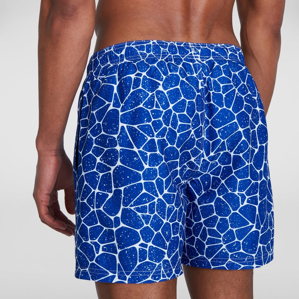 Bedruckte Leisure 16" Badeshorts Blau/Weiß für Herren