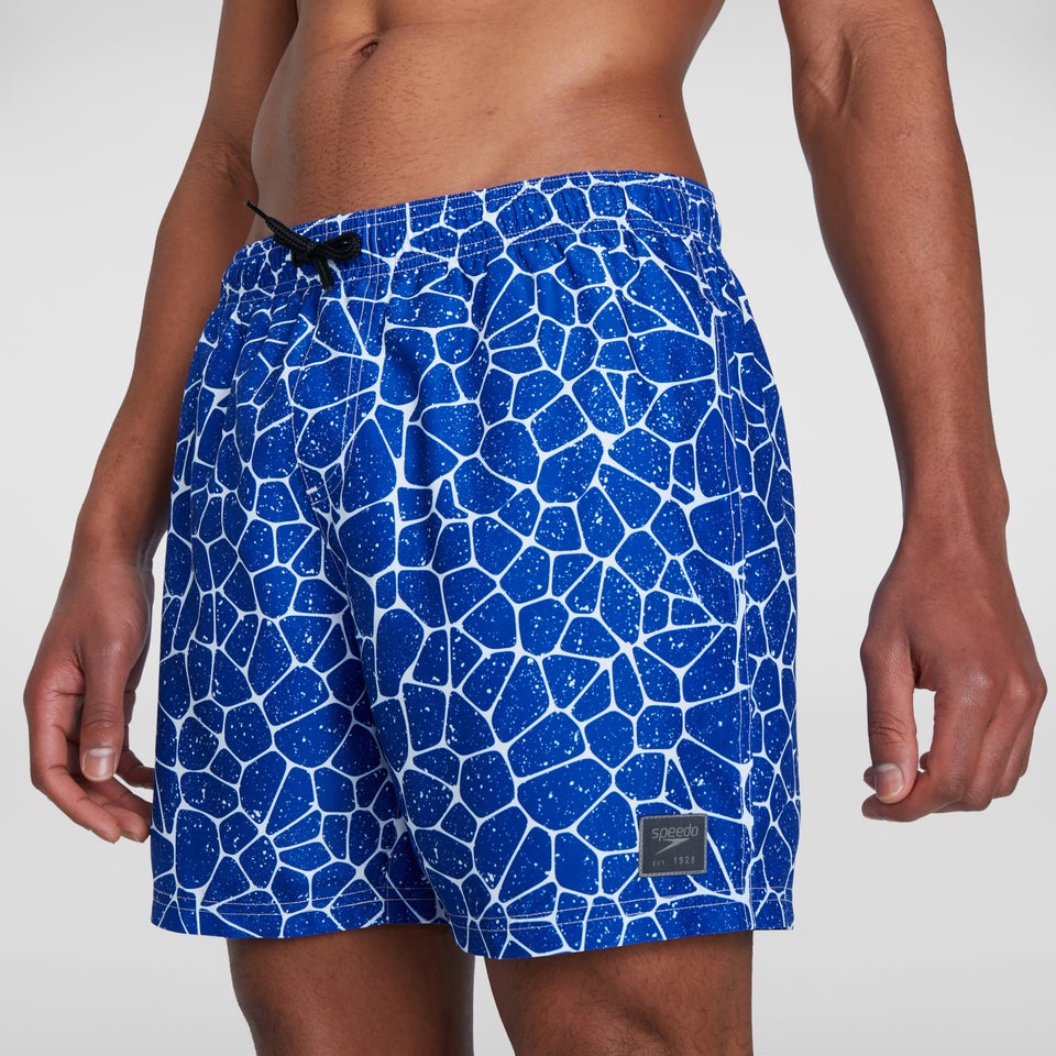 Bedruckte Leisure 16" Badeshorts Blau/Weiß für Herren
