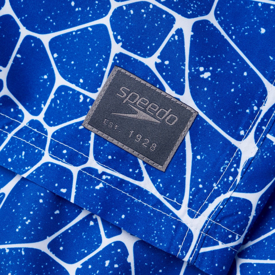 Bedruckte Leisure 16" Badeshorts Blau/Weiß für Herren