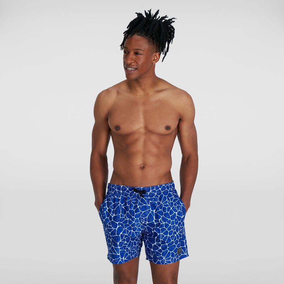 Bedruckte Leisure 16" Badeshorts Blau/Weiß für Herren