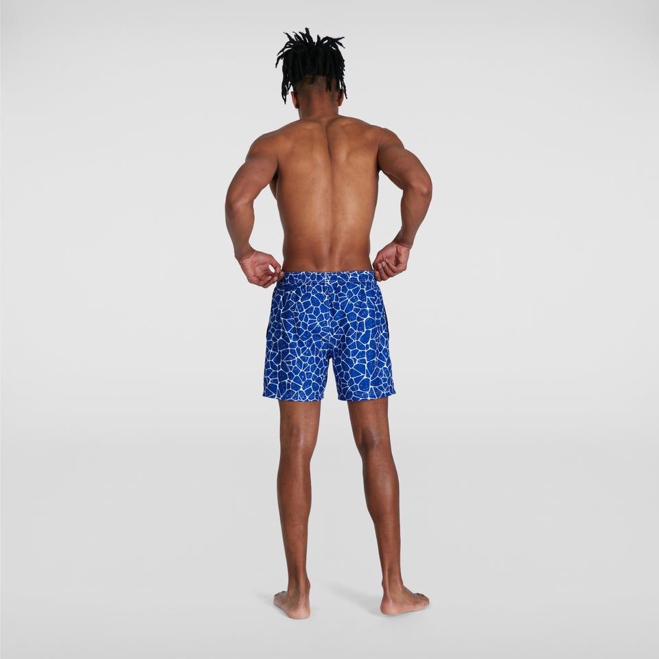 Bedruckte Leisure 16" Badeshorts Blau/Weiß für Herren
