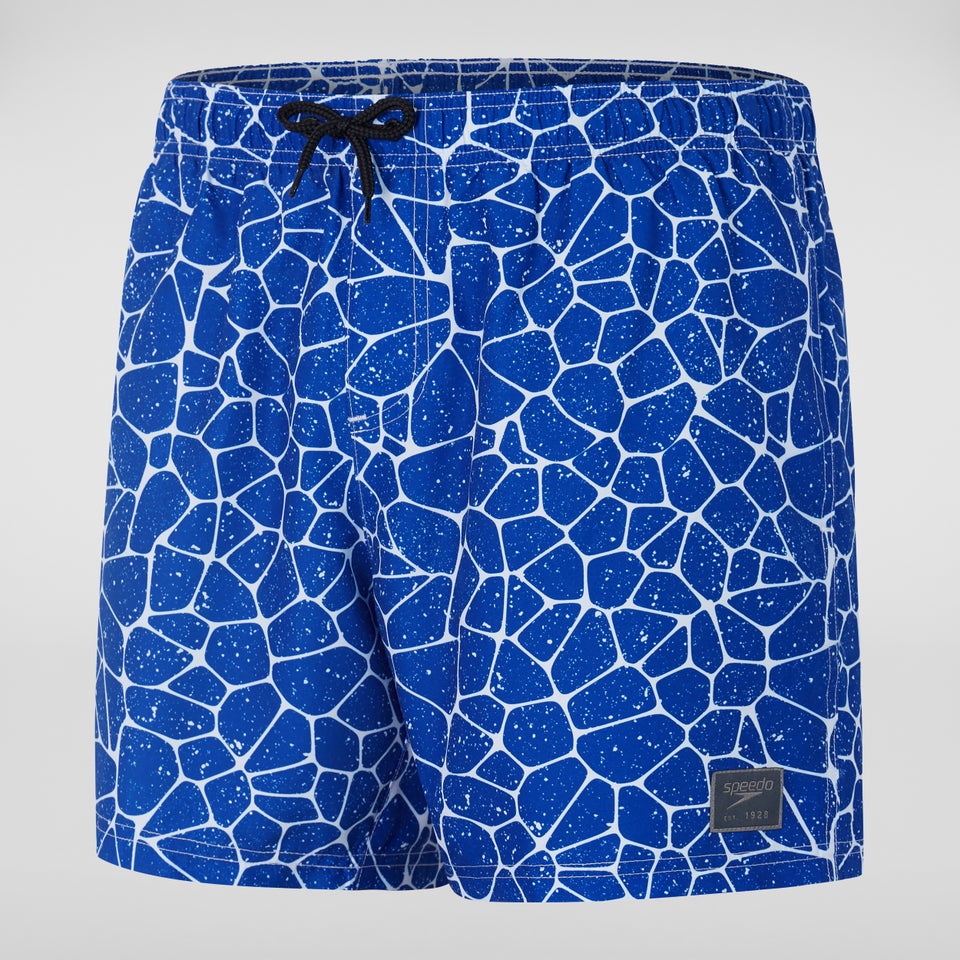 Bedruckte Leisure 16" Badeshorts Blau/Weiß für Herren