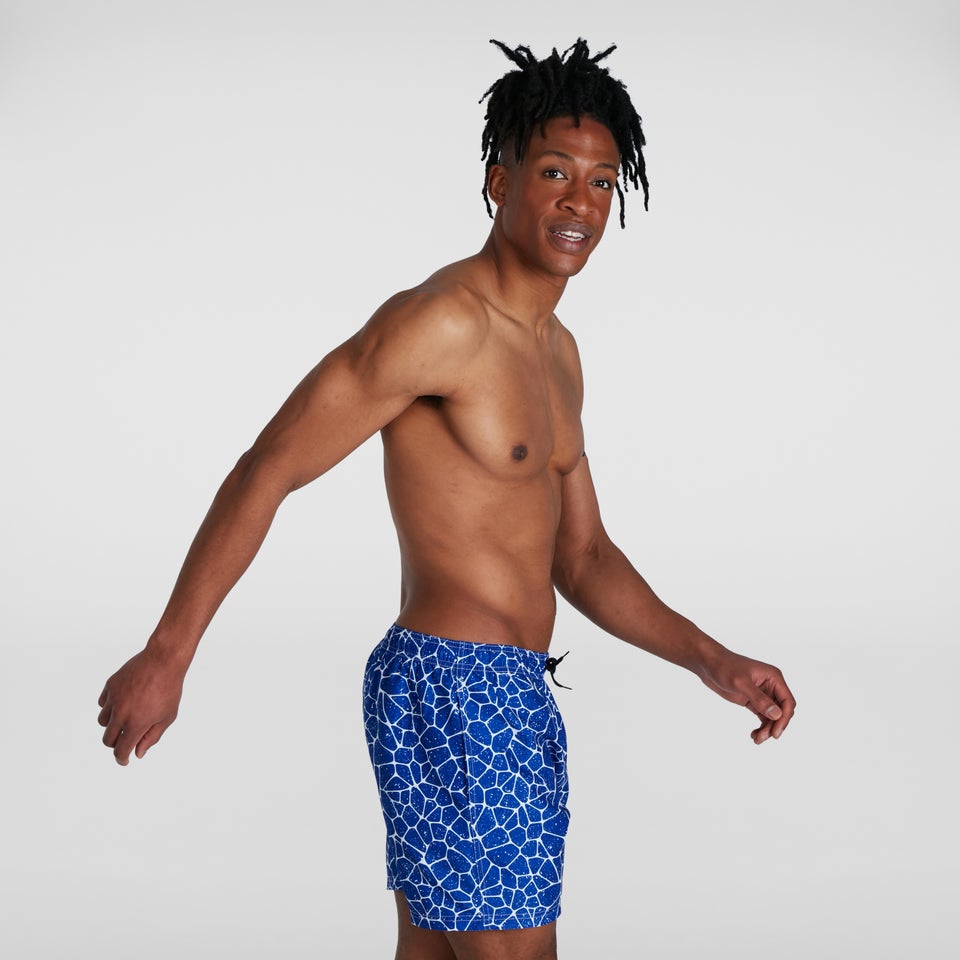 Bedruckte Leisure 16" Badeshorts Blau/Weiß für Herren