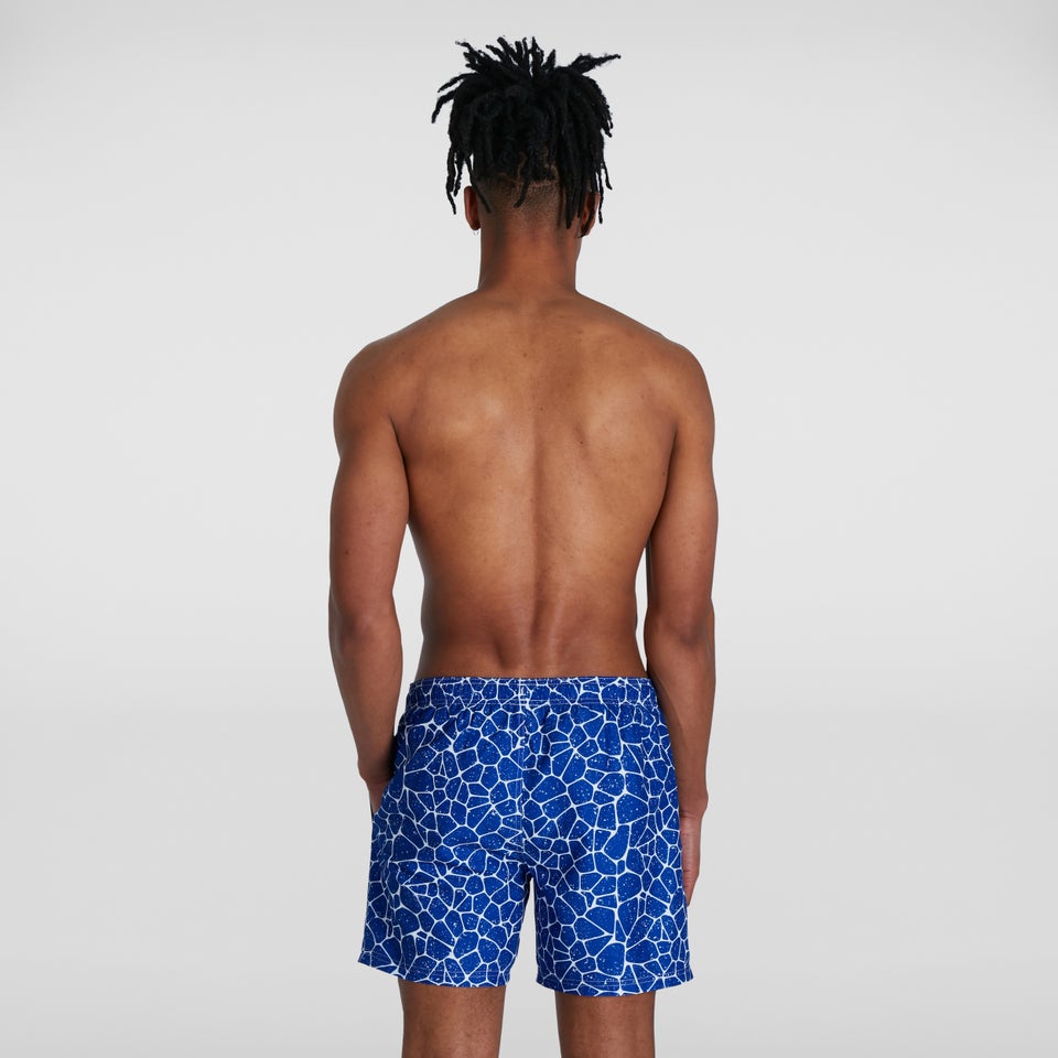 Bedruckte Leisure 16" Badeshorts Blau/Weiß für Herren