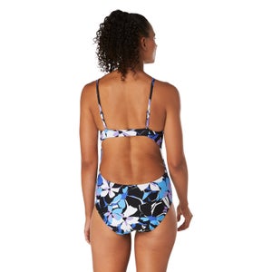 Women's Print V Neck Thin Strap One Piece Blue