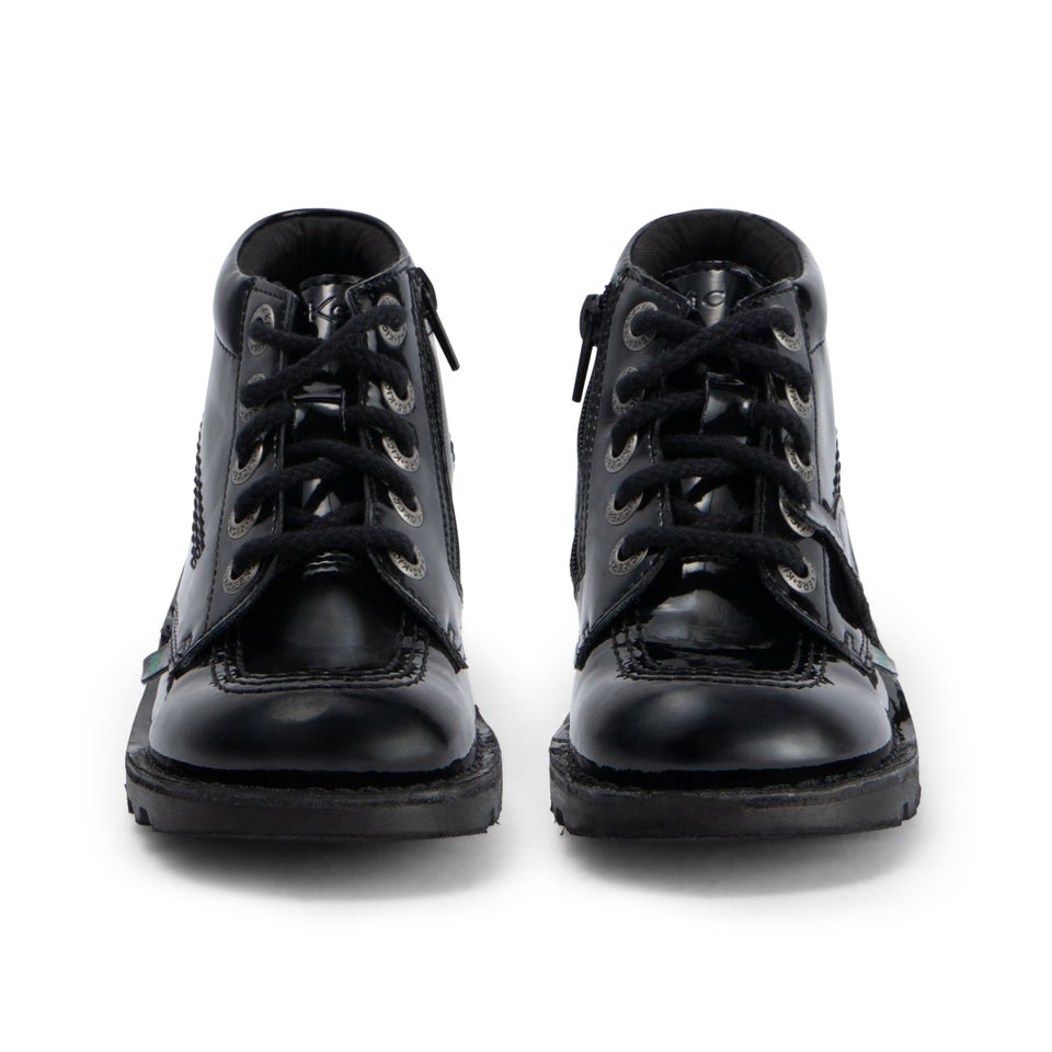 Junior Girls Kick Hi Zip Leather Alternative Patent Leather Black