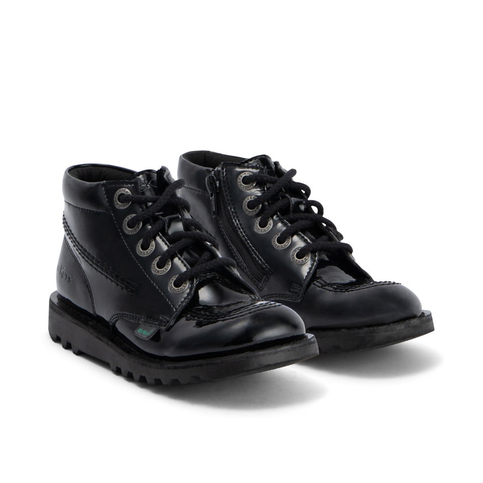 Junior Girls Kick Hi Zip Leather Alternative Patent Leather Black