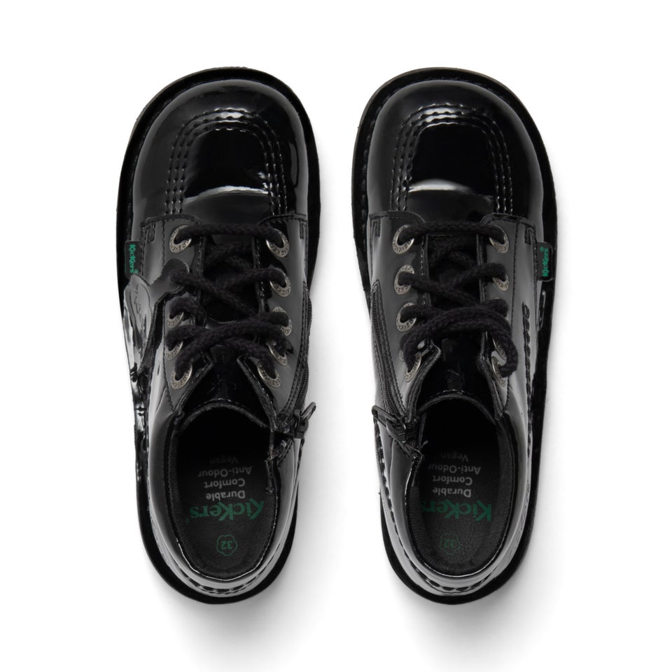 Junior Girls Kick Hi Zip Leather Alternative Patent Leather Black