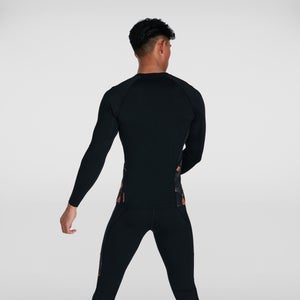 Men's Printed Long Sleeved Rash Top Black/Orange