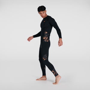 Men's Printed Long Sleeved Rash Top Black/Orange