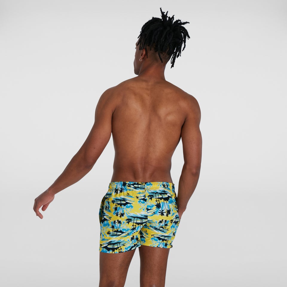 Bedruckte Leisure 14" Badeshorts Gelb/Blau für Herren