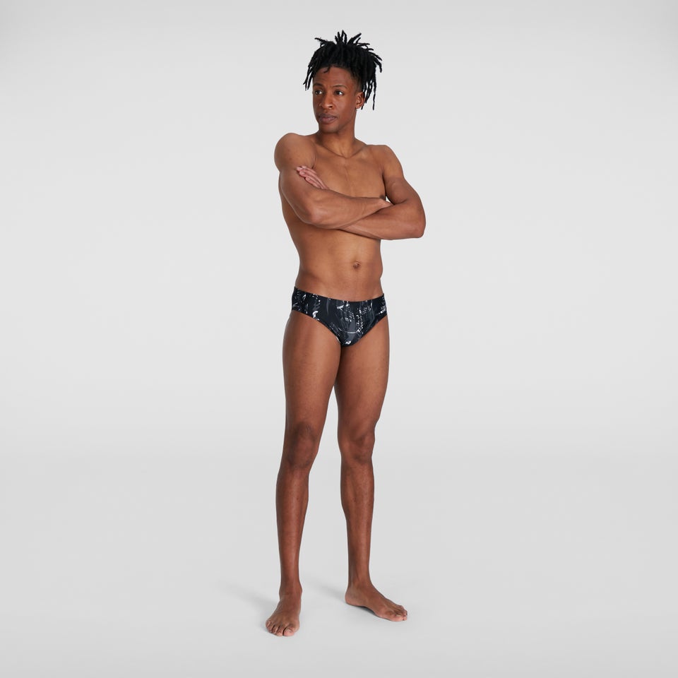 Allover 7 cm Badehose Schwarz/Grau für Herren