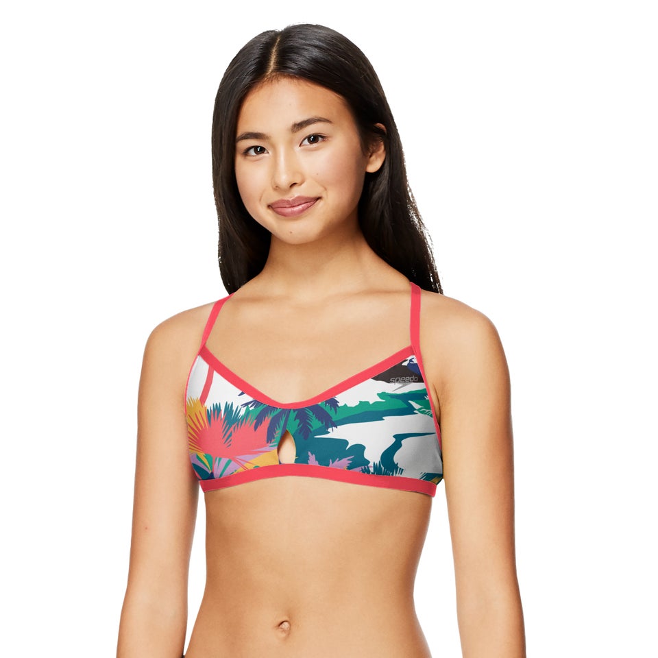 Women's Printed Tie Back Keyhole Bikini Top Green/Red