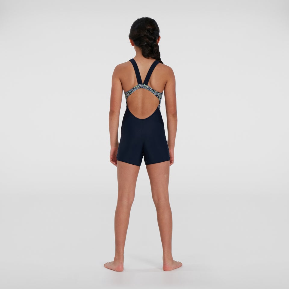 Bedruckter Leaderback Legsuit Marineblau/Pink für Mädchen