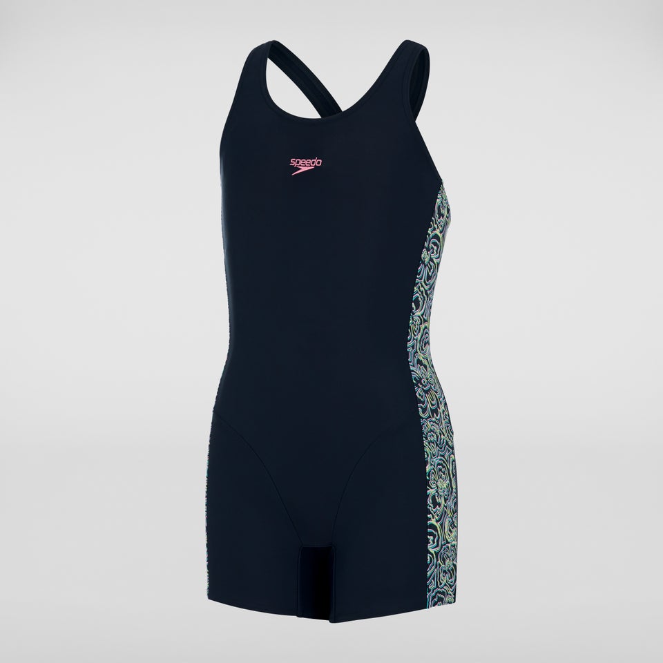 Bedruckter Leaderback Legsuit Marineblau/Pink für Mädchen