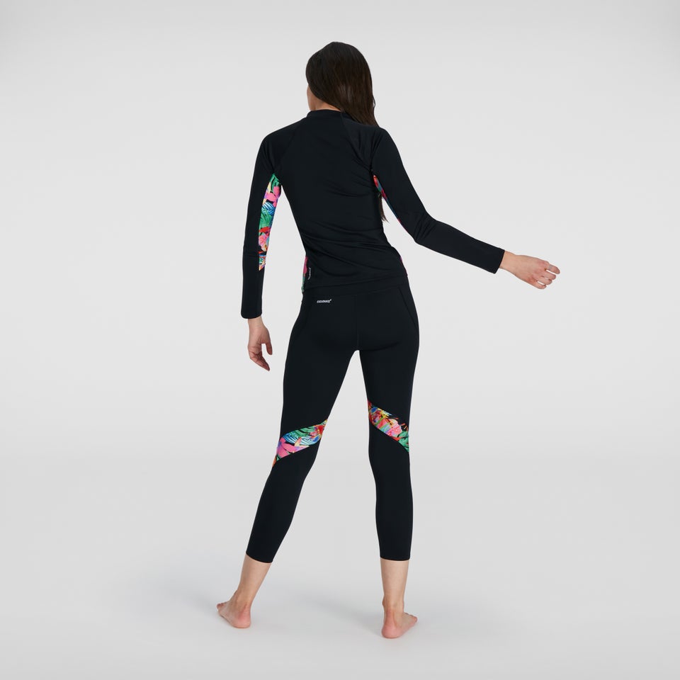 Bedrucktes langärmliges Rash Top Schwarz/Pink für Damen