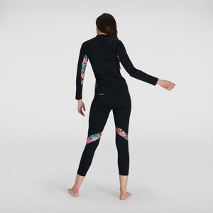 Bedrucktes langärmliges Rash Top Schwarz/Pink für Damen