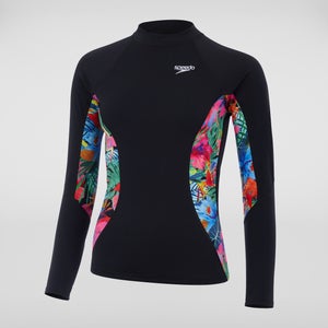 Bedrucktes langärmliges Rash Top Schwarz/Pink für Damen