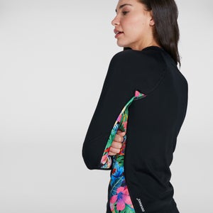 Bedrucktes langärmliges Rash Top Schwarz/Pink für Damen