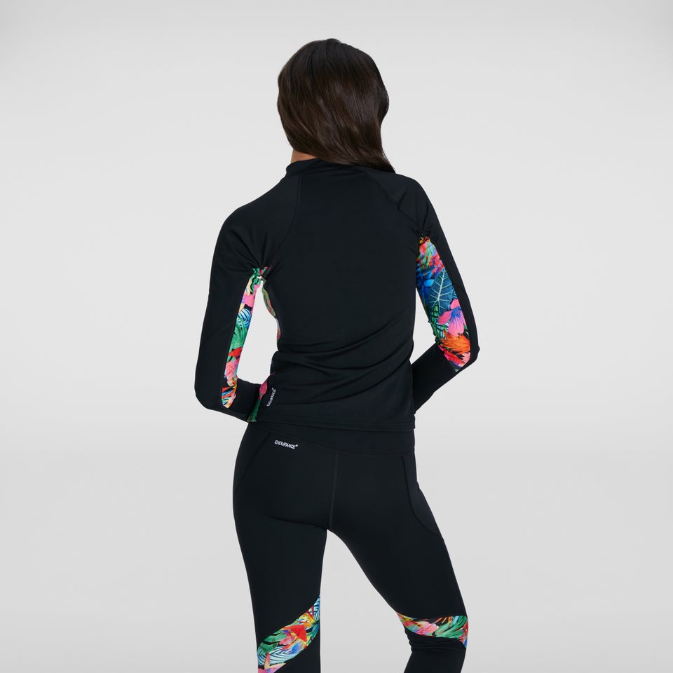 Bedrucktes langärmliges Rash Top Schwarz/Pink für Damen