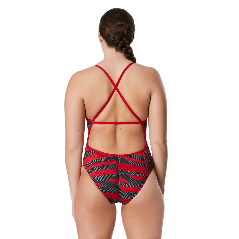 Women's Contort Stripes Crossback One Piece Red