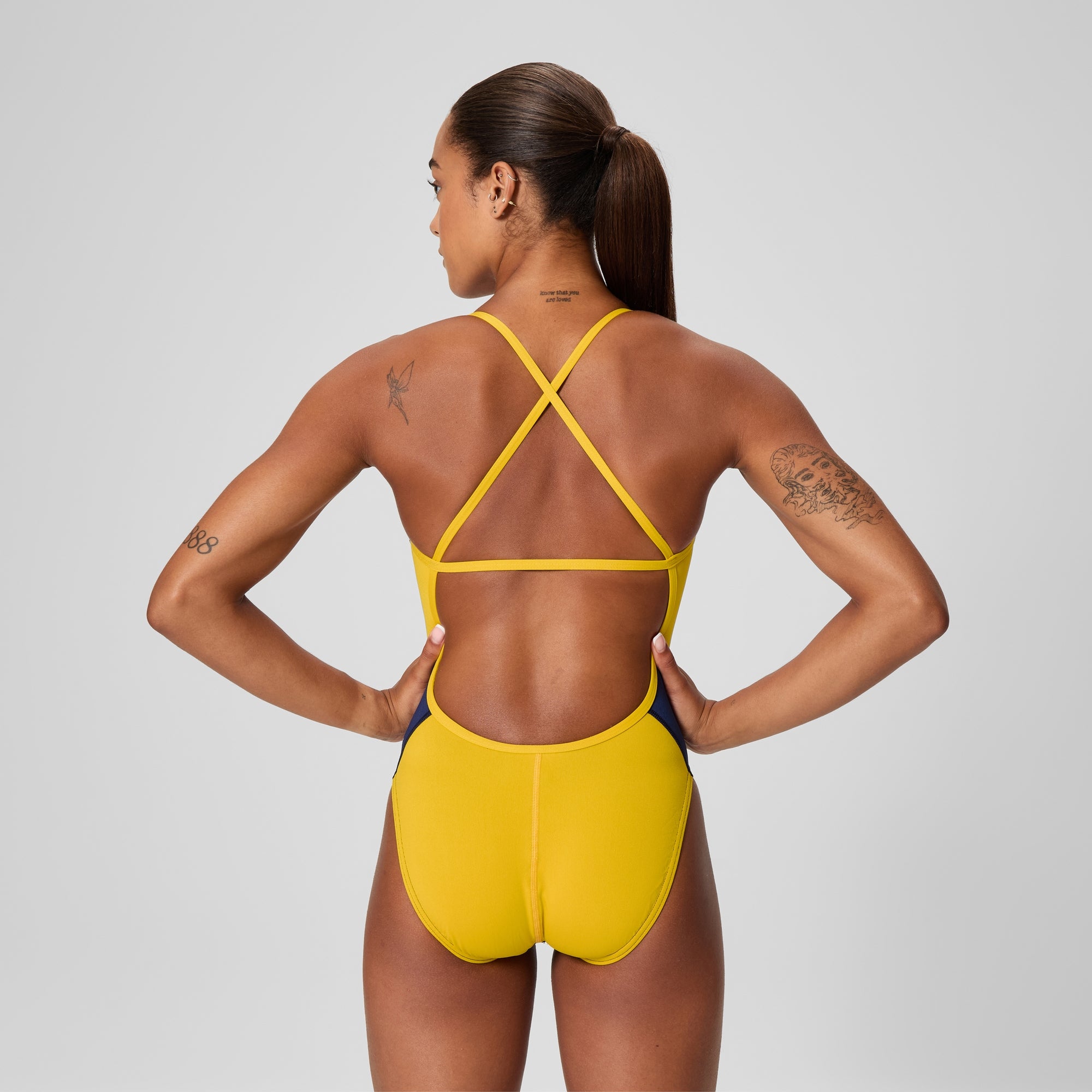 Women's Edge Splice Crossback One Piece Yellow/Navy | Speedo USA