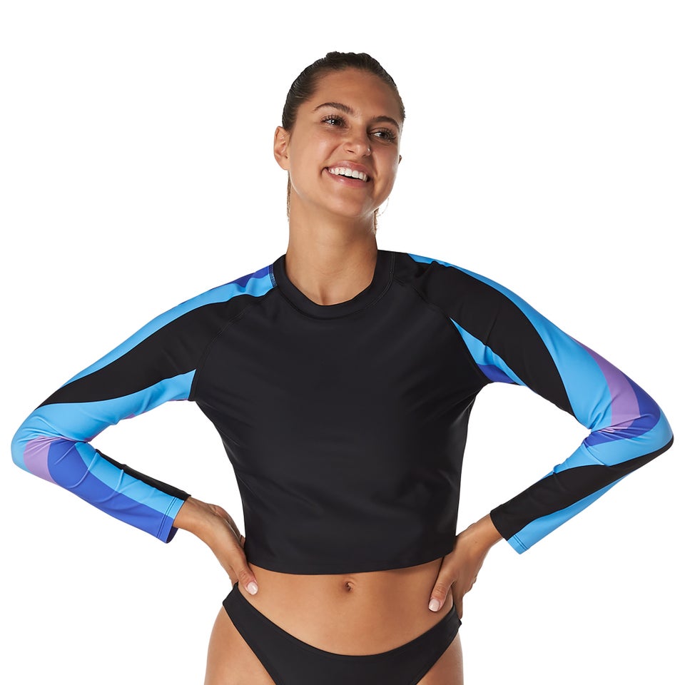 Women's Crop Print Sleeve Rashguard Black