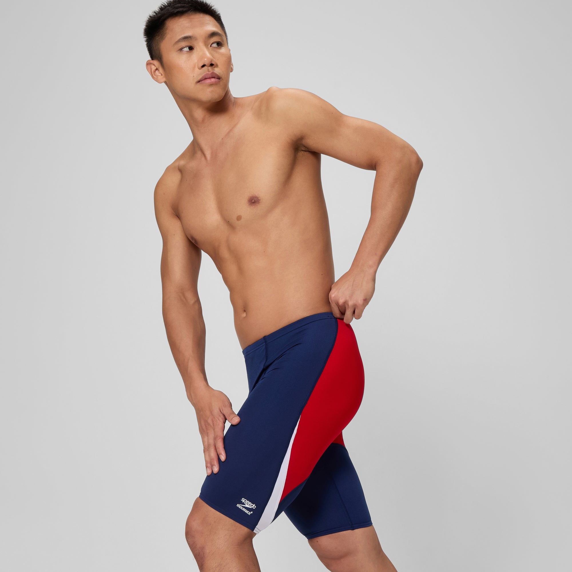 stmck　ETRE TOKYO speedo　ギャザーショートブルゾン Men's Medley Logo Square Leg Gray/Black | Speedo USA