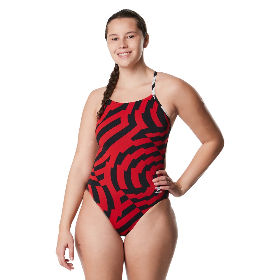 Women's Vortex Maze Solid Back One Piece Red
