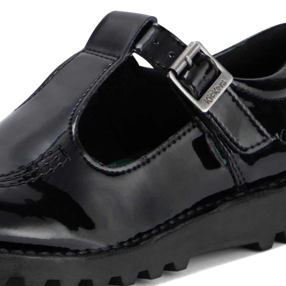 Junior Girls Kick T Bar Leather Alternative Patent Leather Black