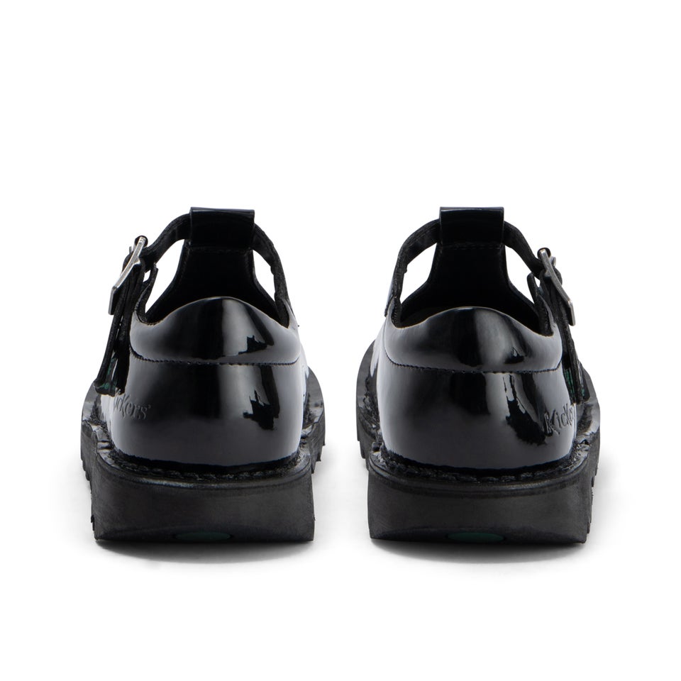 Junior Girls Kick T Bar Leather Alternative Patent Leather Black